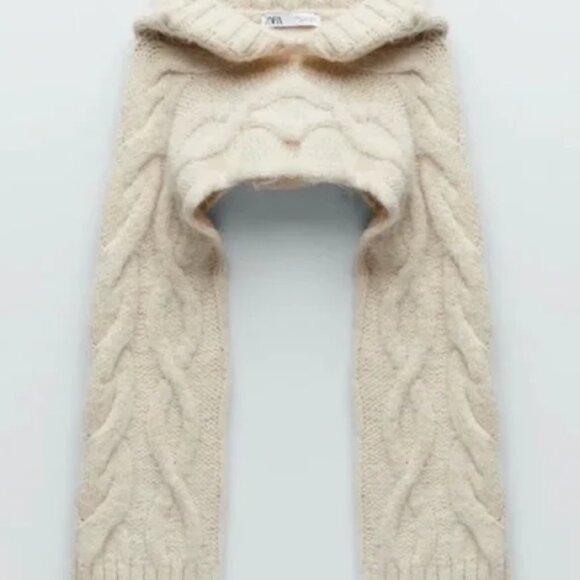 NWT Zara Ecru Hooded Cable-Knit Arm Warmer - Picture 1 of 4